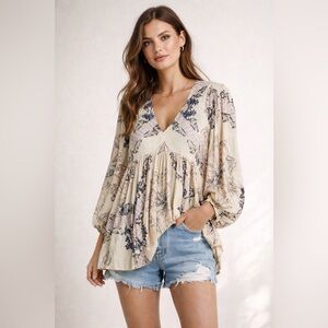 Free people girl talk tunic size large balloon sleeves bohemian flowy top